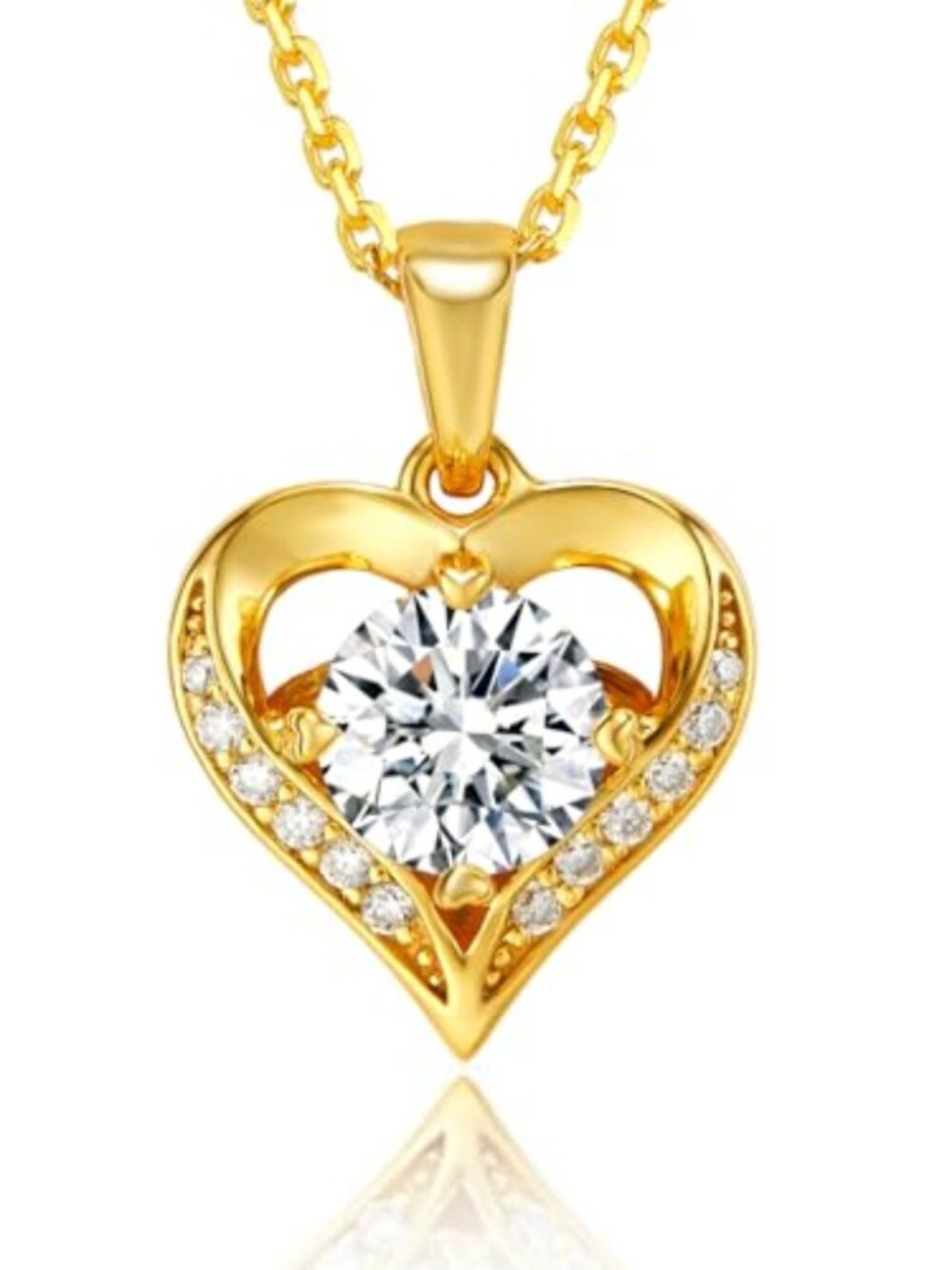 🆕 LOVE&LOVE Moissanite Necklace for Women, Gold Plated Sterling Silver Heart or